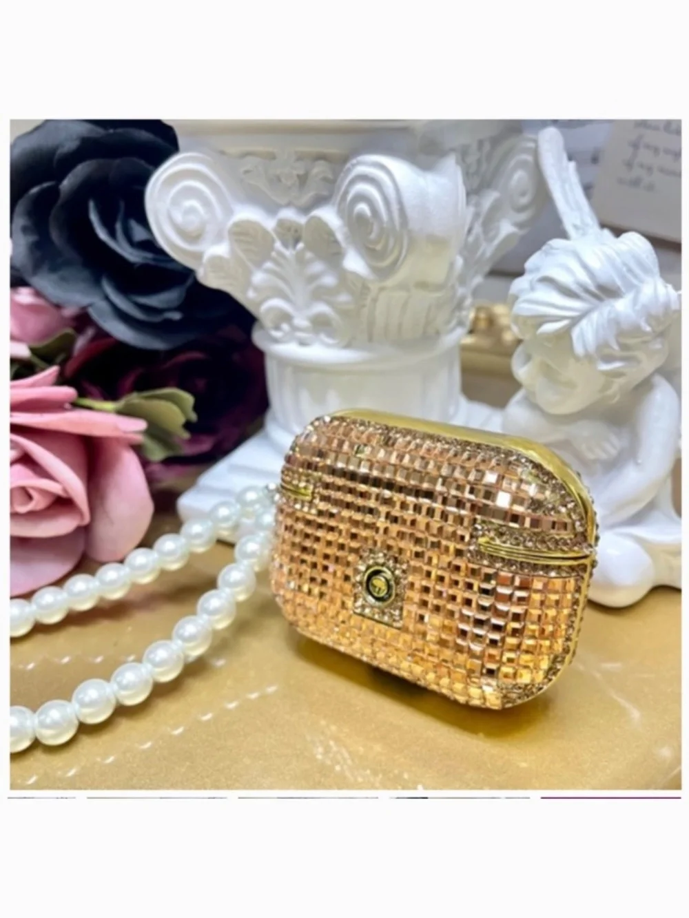 2 items.AirPods 1/2/PRO1 luxury Rhinestone bling Case with pearl chain